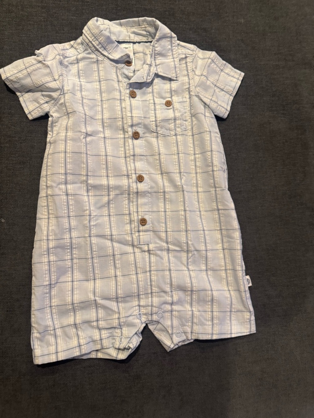Carter's Light Blue and White Plaid Short Sleeve One-Piece